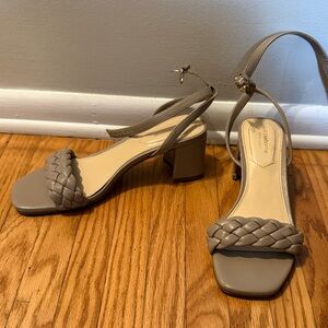 Liz Claiborne Braided Strap Block Heel Sandals in Taupe
